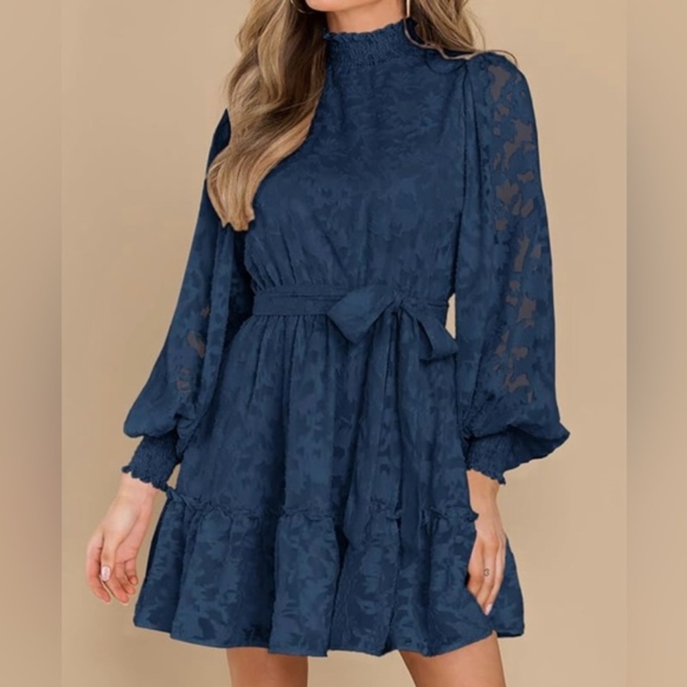 Ferlema Navy Blue Lace‎ Mini Dress
